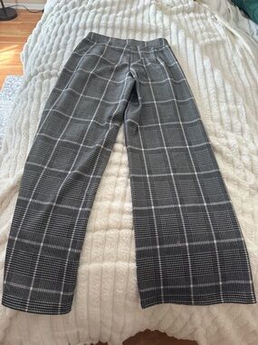 Gray Plaid Wide Leg Trousers